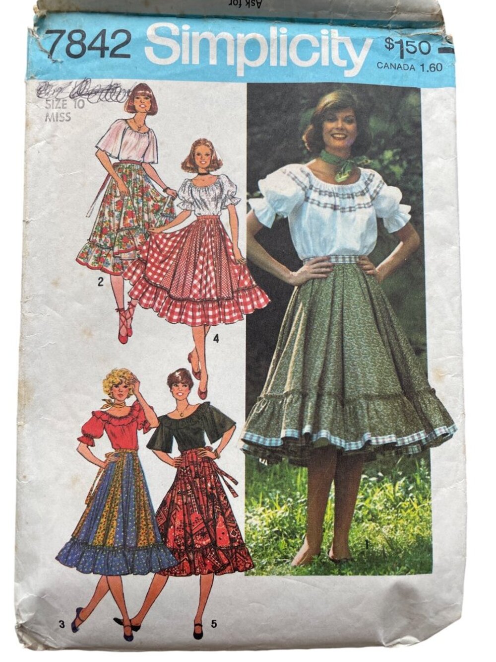 Vintage 70s Simplicity 7842 Sewing Pattern Size 10 Pullover Blouse & Skirt CUT